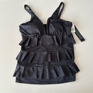 NWT Dreamsuit By Miracle Brands Ruffle Tiered Tankini Swim Top Black Size 8